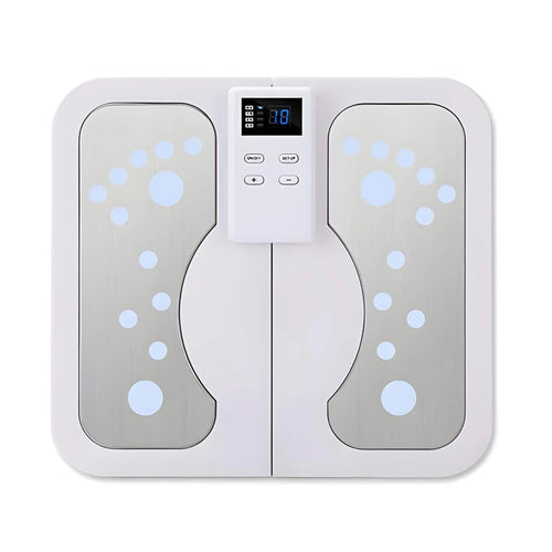 EMS foot massager mat with TENS and digital display for neuropathy and circulation support