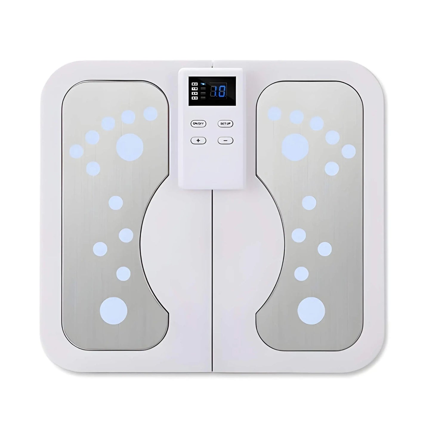 EMS foot massager mat with TENS and digital display for neuropathy and circulation support
