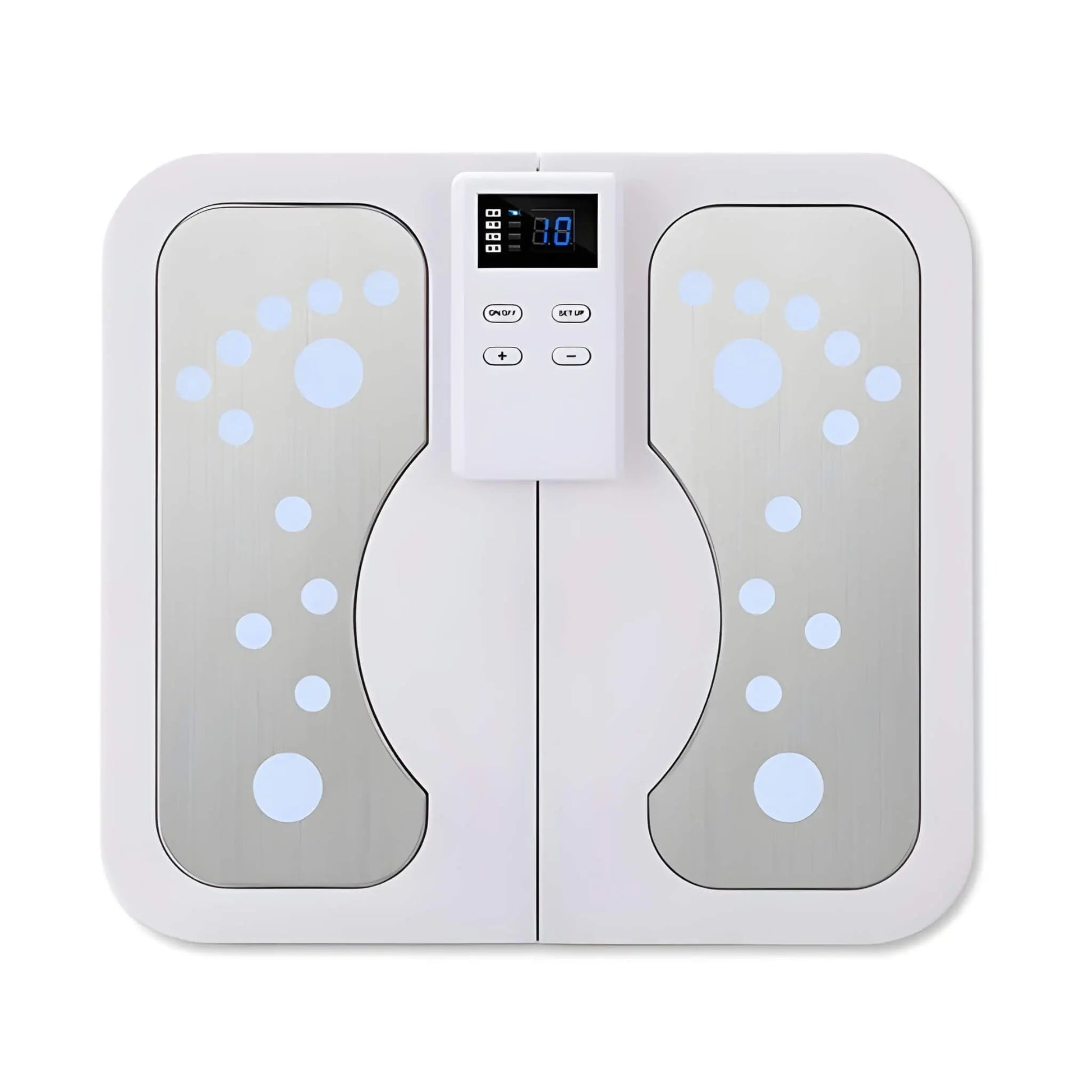 EMS foot massager mat with TENS and digital display for neuropathy and circulation support